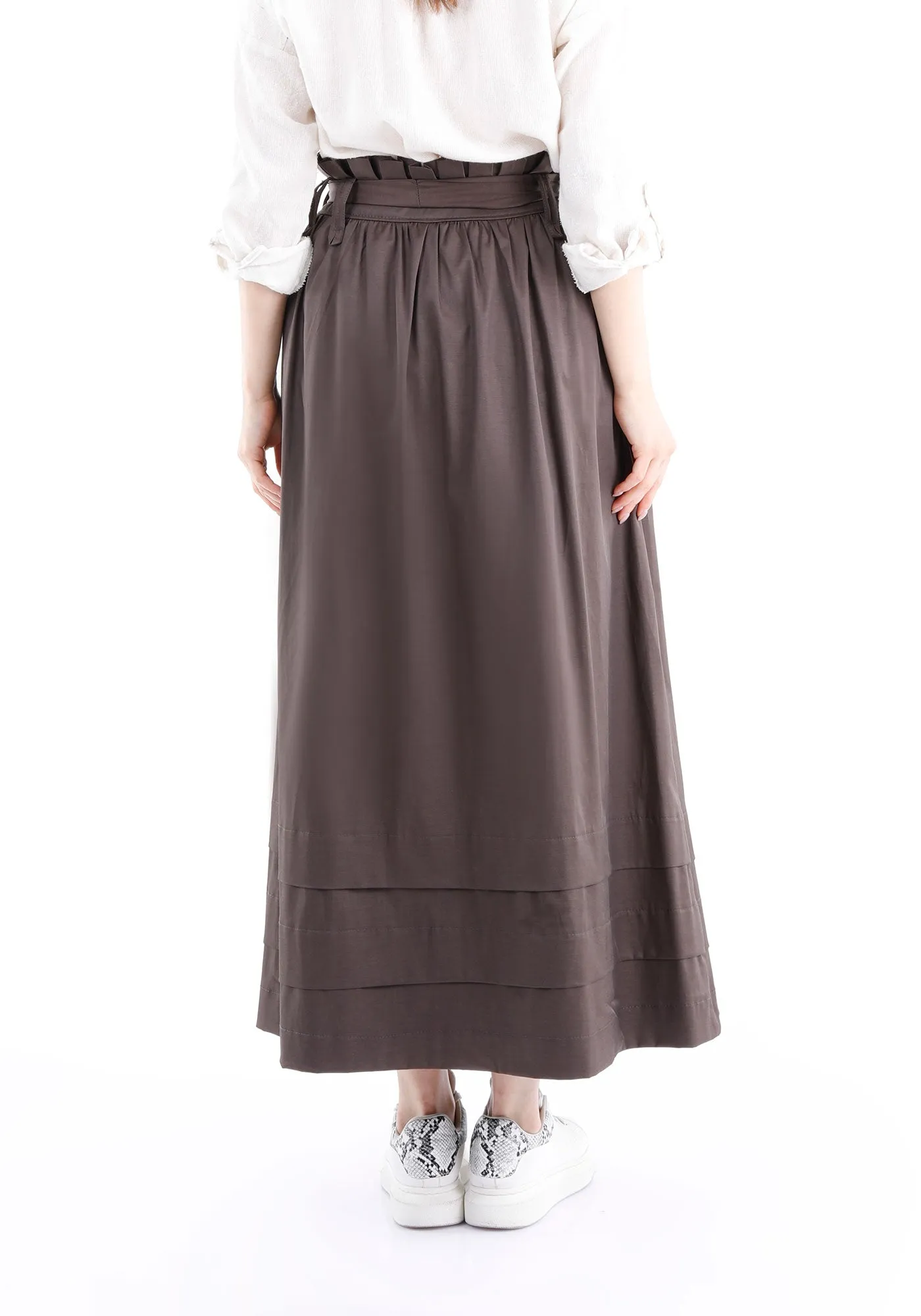 Paper Bag Flared A-Line Maxi Skirt With Pockets And Belt