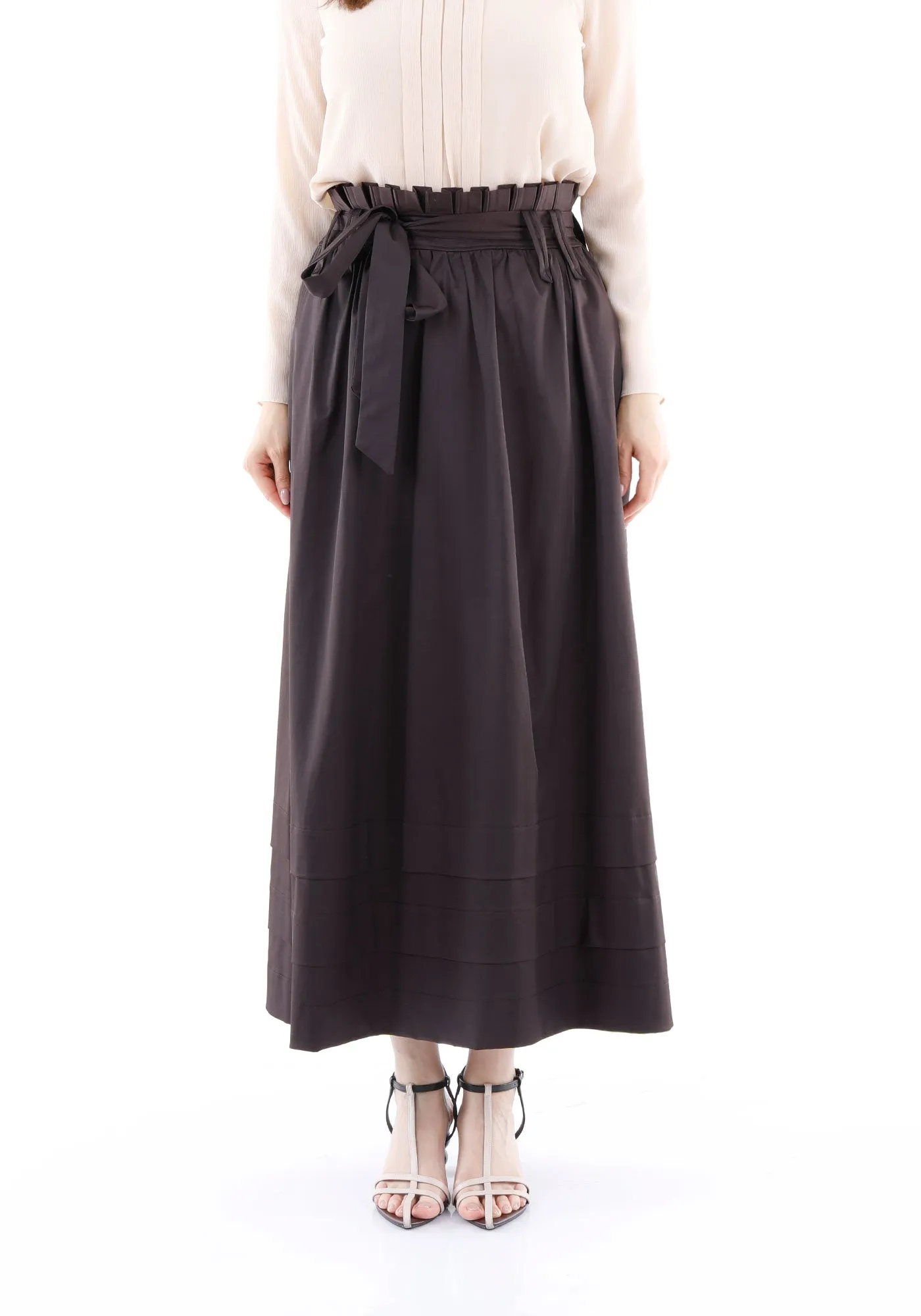Paper Bag Flared A-Line Maxi Skirt With Pockets And Belt