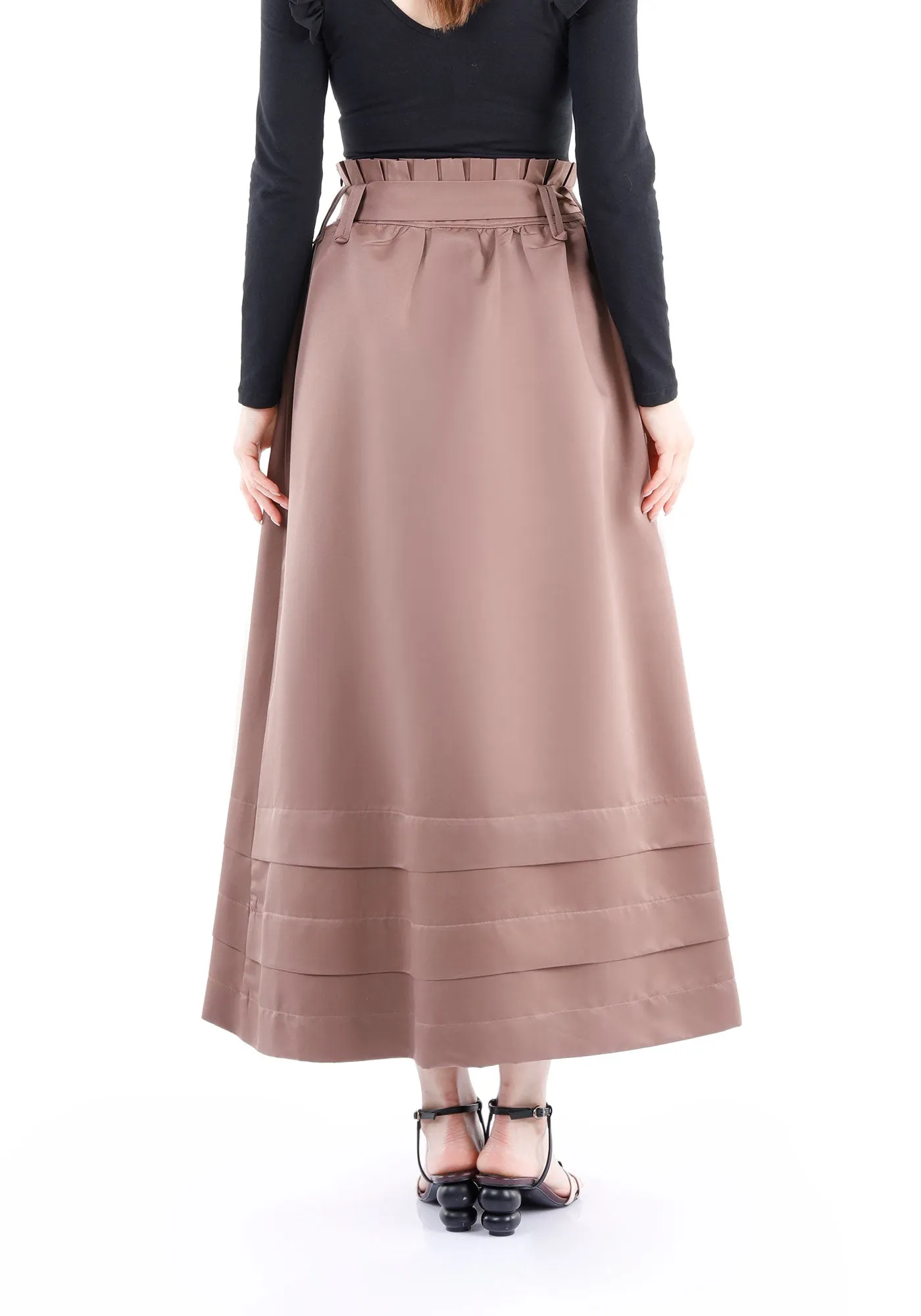 Paper Bag Flared A-Line Maxi Skirt With Pockets And Belt