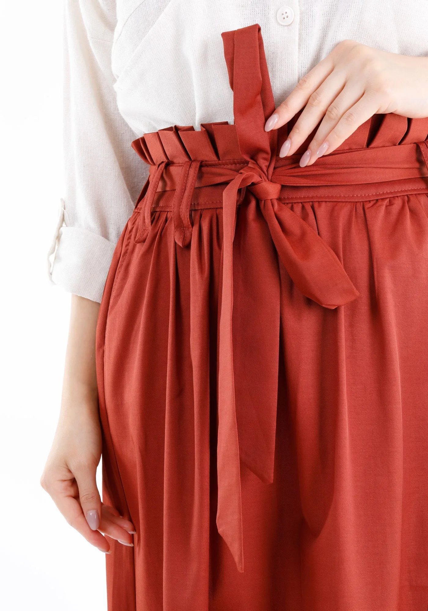 Paper Bag Flared A-Line Maxi Skirt With Pockets And Belt