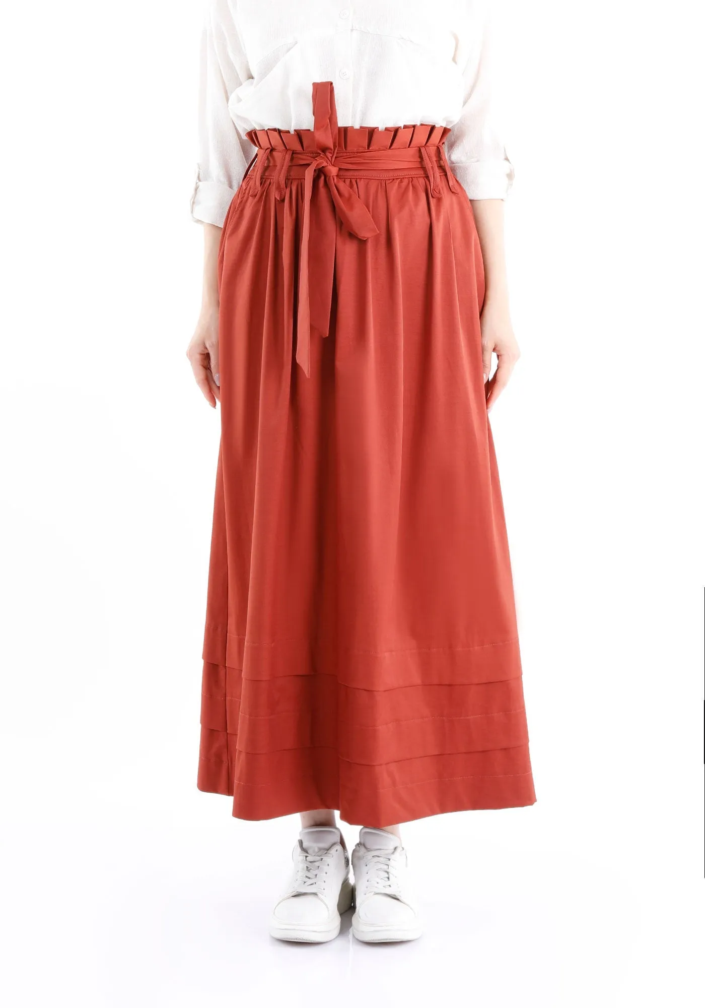 Paper Bag Flared A-Line Maxi Skirt With Pockets And Belt