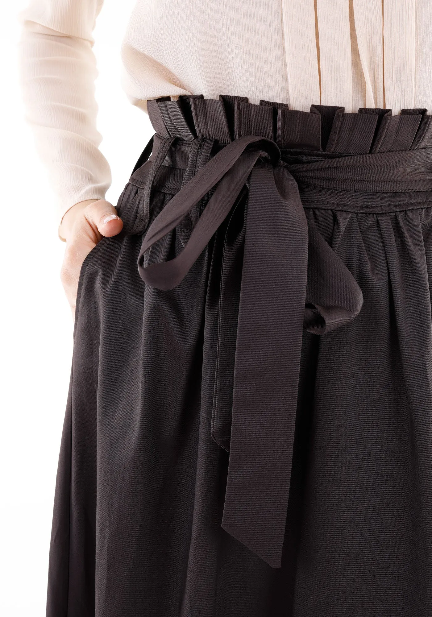 Paper Bag Flared A-Line Maxi Skirt With Pockets And Belt