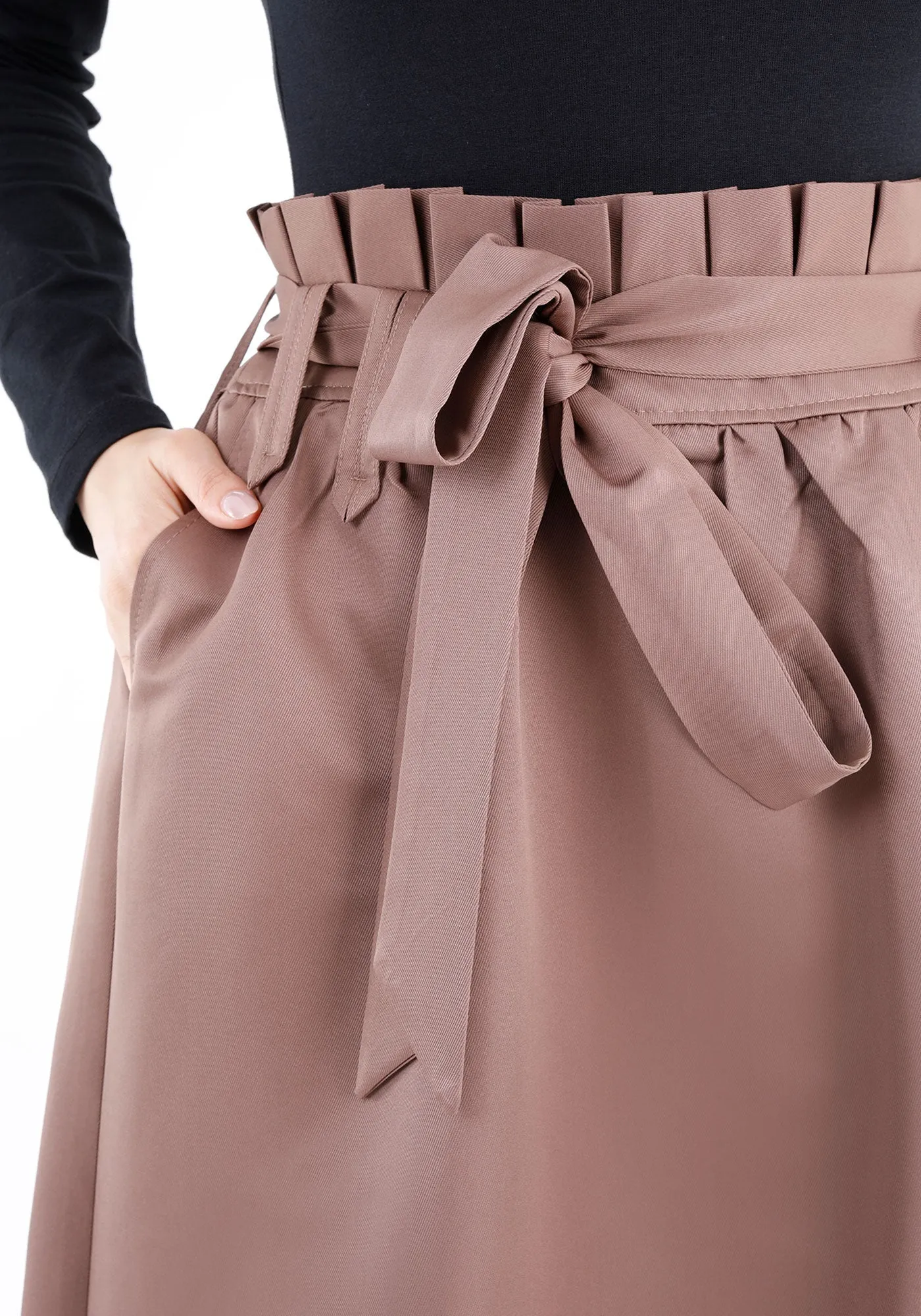 Paper Bag Flared A-Line Maxi Skirt With Pockets And Belt