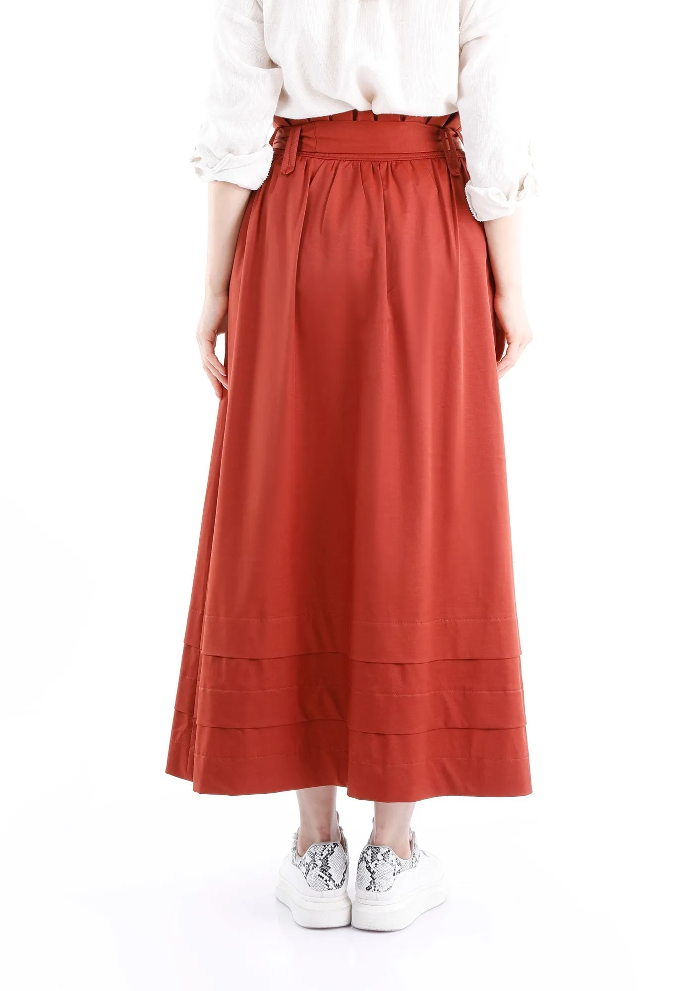 Paper Bag Flared A-Line Maxi Skirt With Pockets And Belt