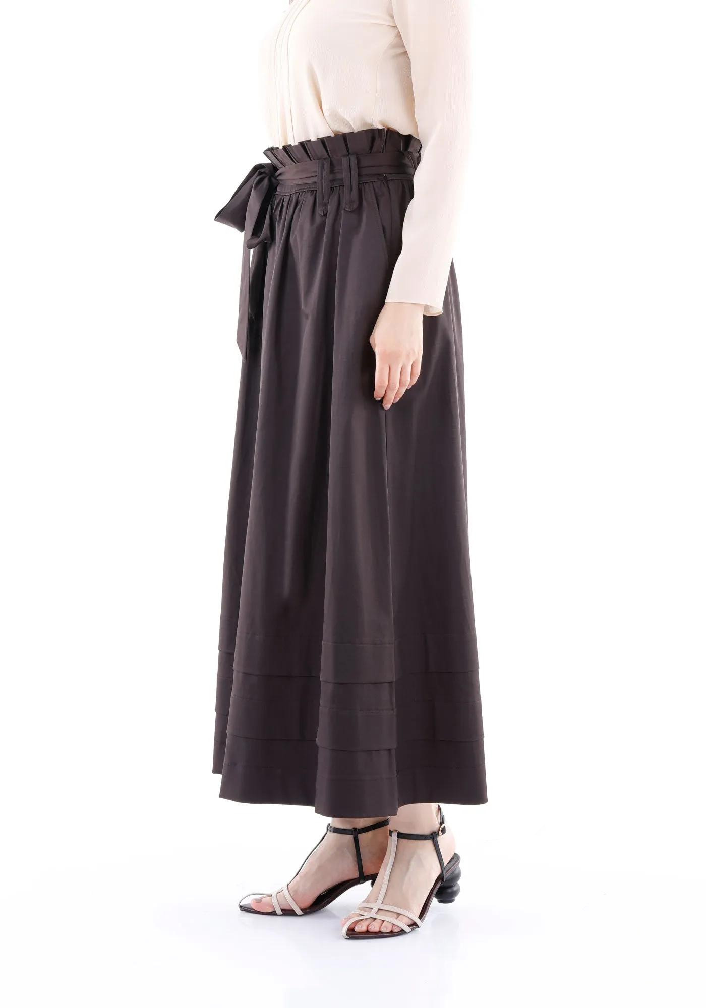 Paper Bag Flared A-Line Maxi Skirt With Pockets And Belt