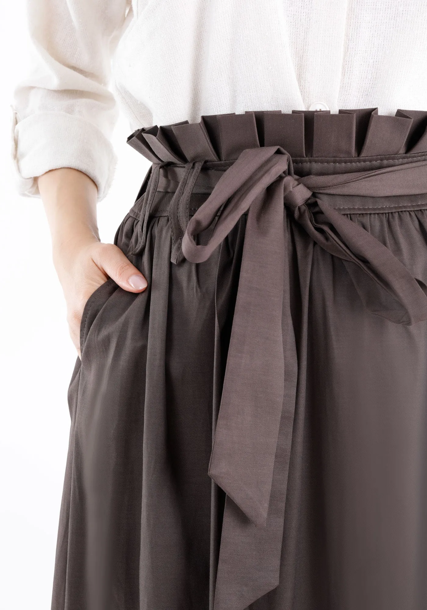 Paper Bag Flared A-Line Maxi Skirt With Pockets And Belt