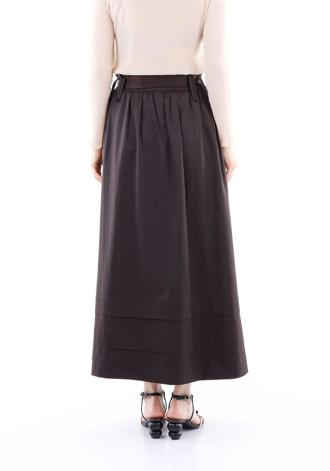 Paper Bag Flared A-Line Maxi Skirt With Pockets And Belt