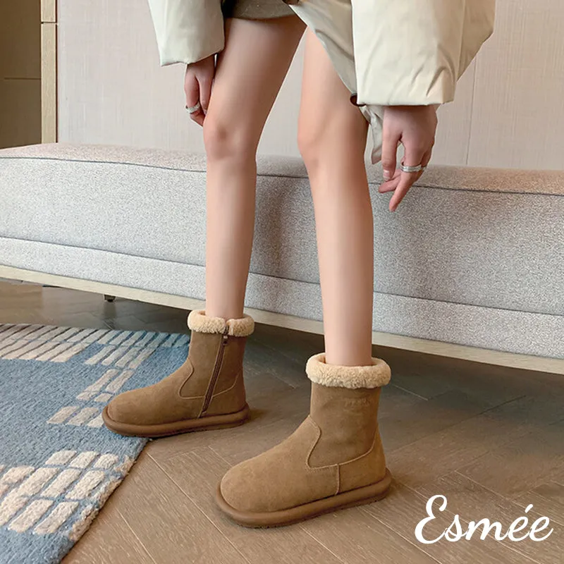 Suede Ankle Boots with Sheep Hair Inner Lining