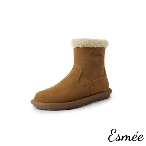 Suede Ankle Boots with Sheep Hair Inner Lining