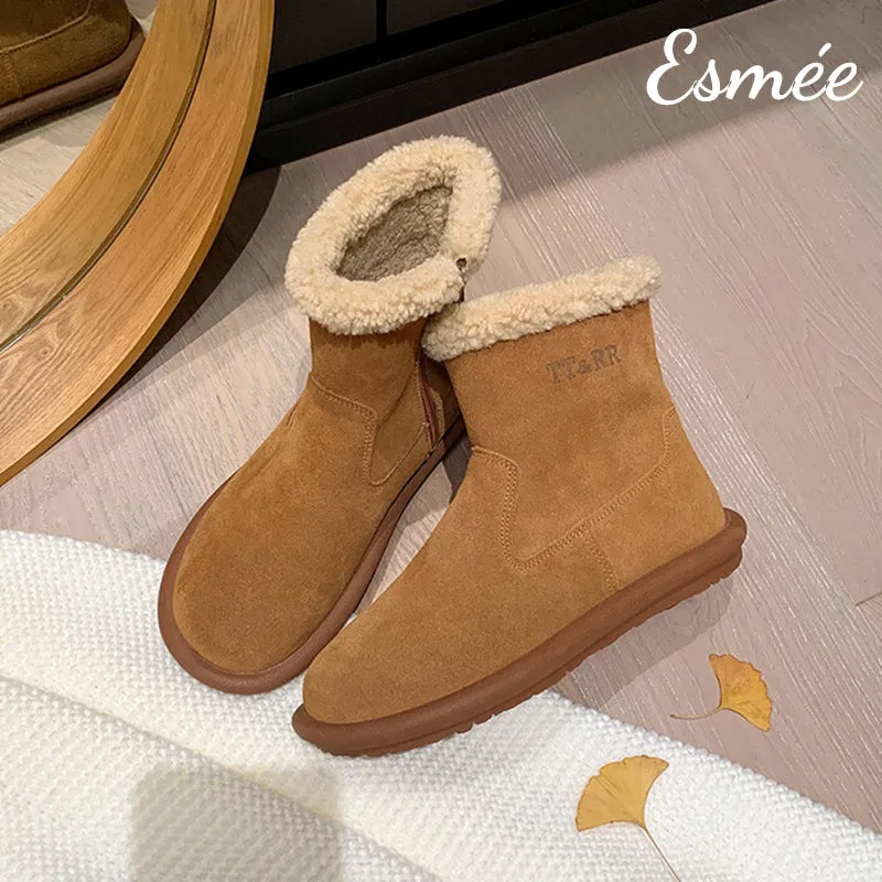 Suede Ankle Boots with Sheep Hair Inner Lining