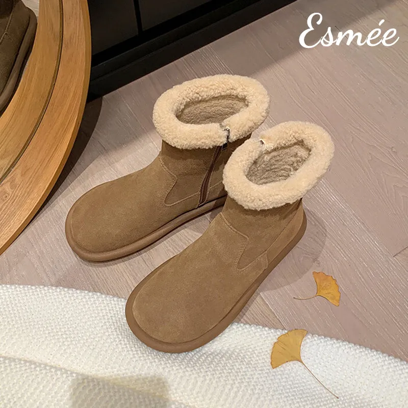 Suede Ankle Boots with Sheep Hair Inner Lining