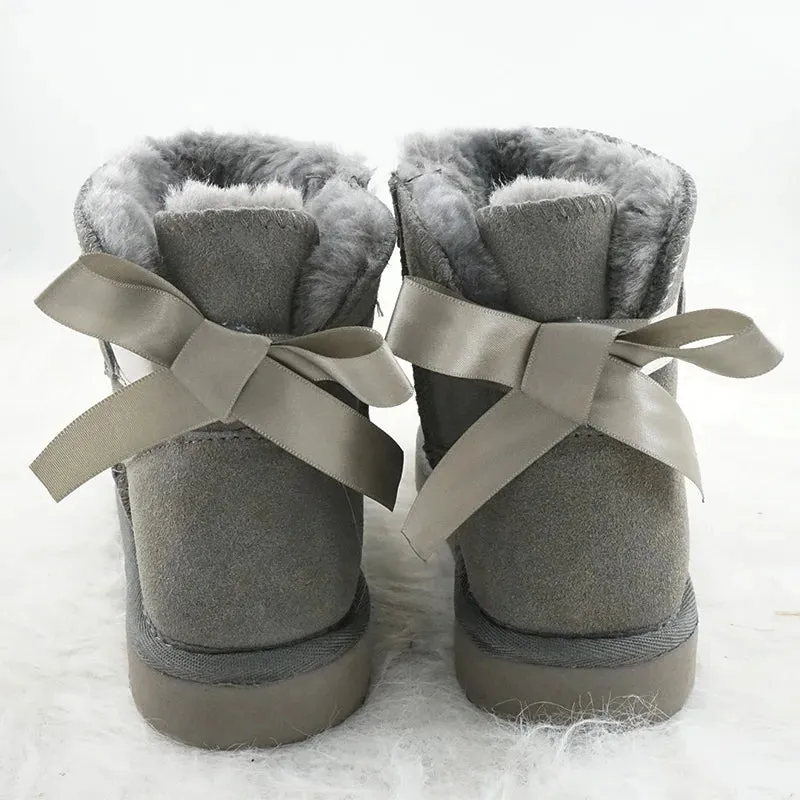 Suede Bow Low Snow Boots for Women
