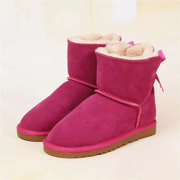 Suede Bow Low Snow Boots for Women