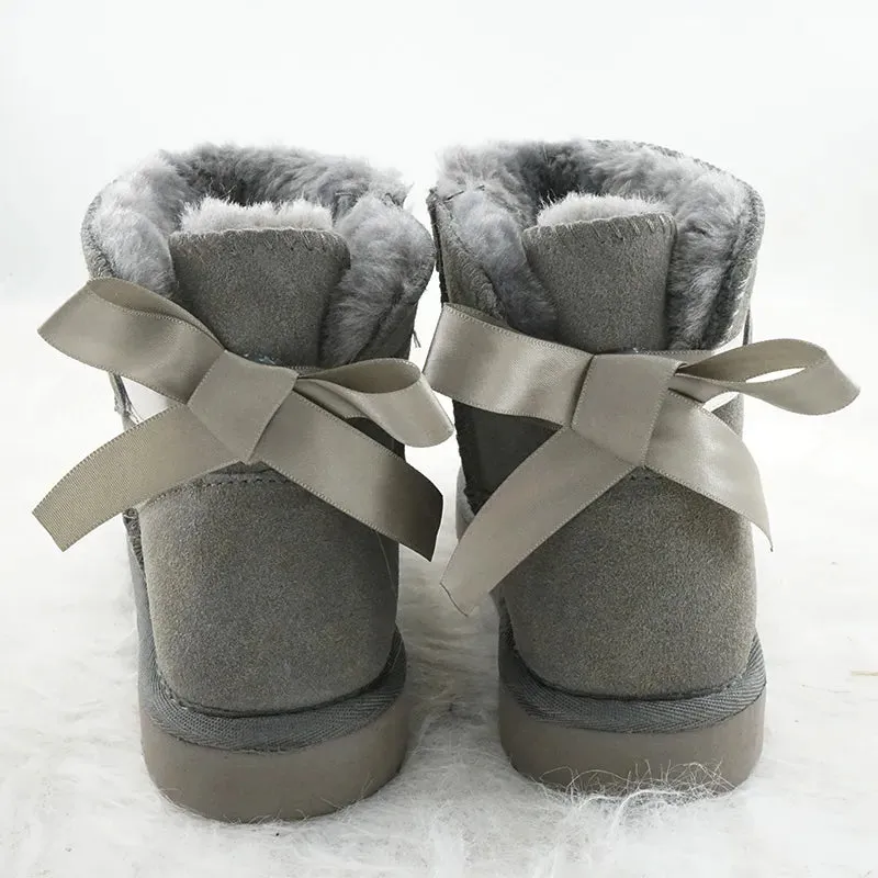 Suede Bow Low Snow Boots for Women