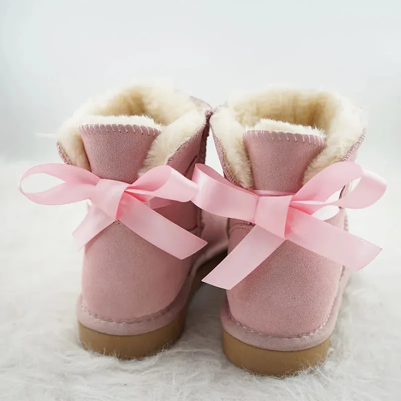 Suede Bow Low Snow Boots for Women