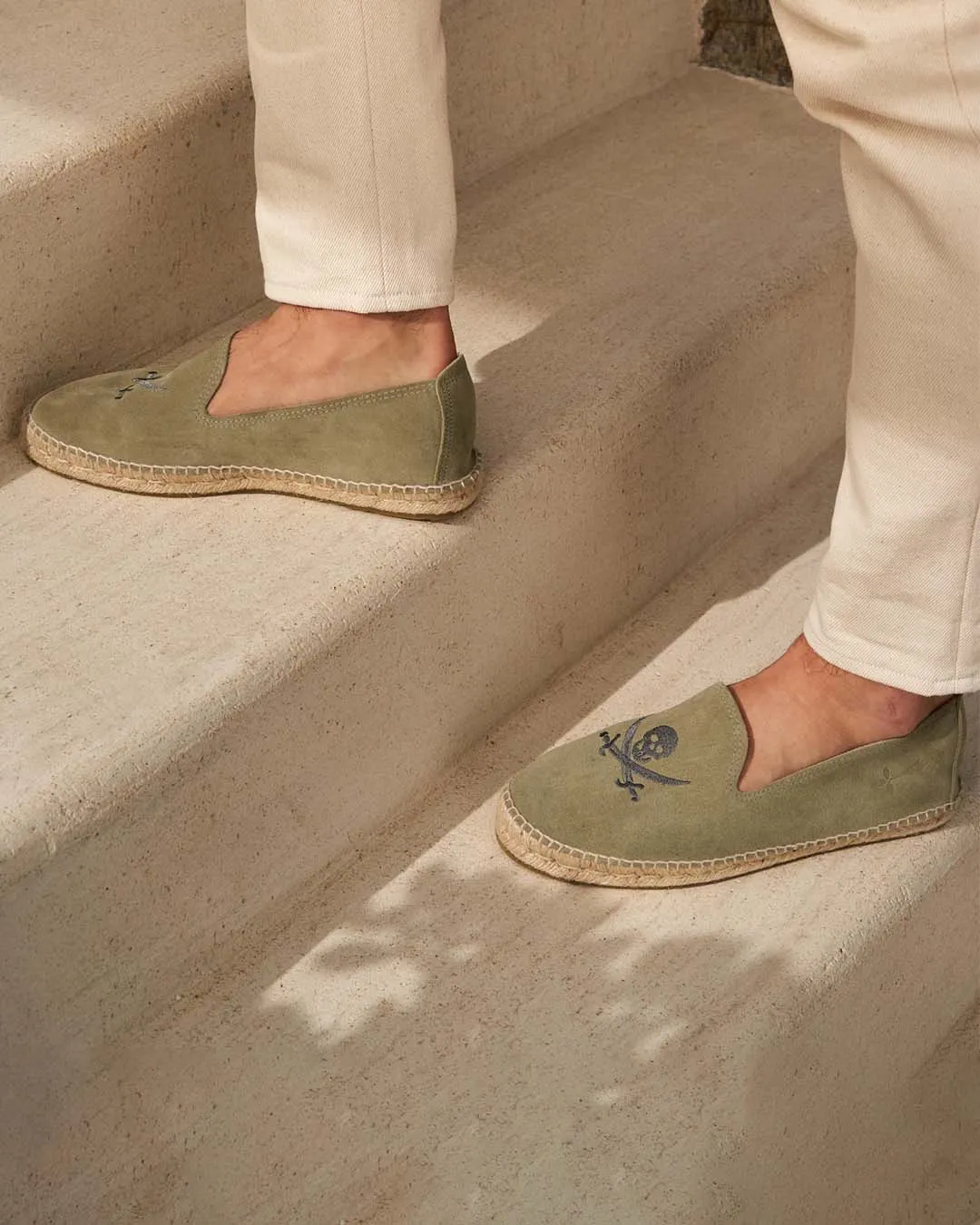 Suede Embroidered Espadrilles - U26C0 - Palm Springs Military Green and Carbon Skull
