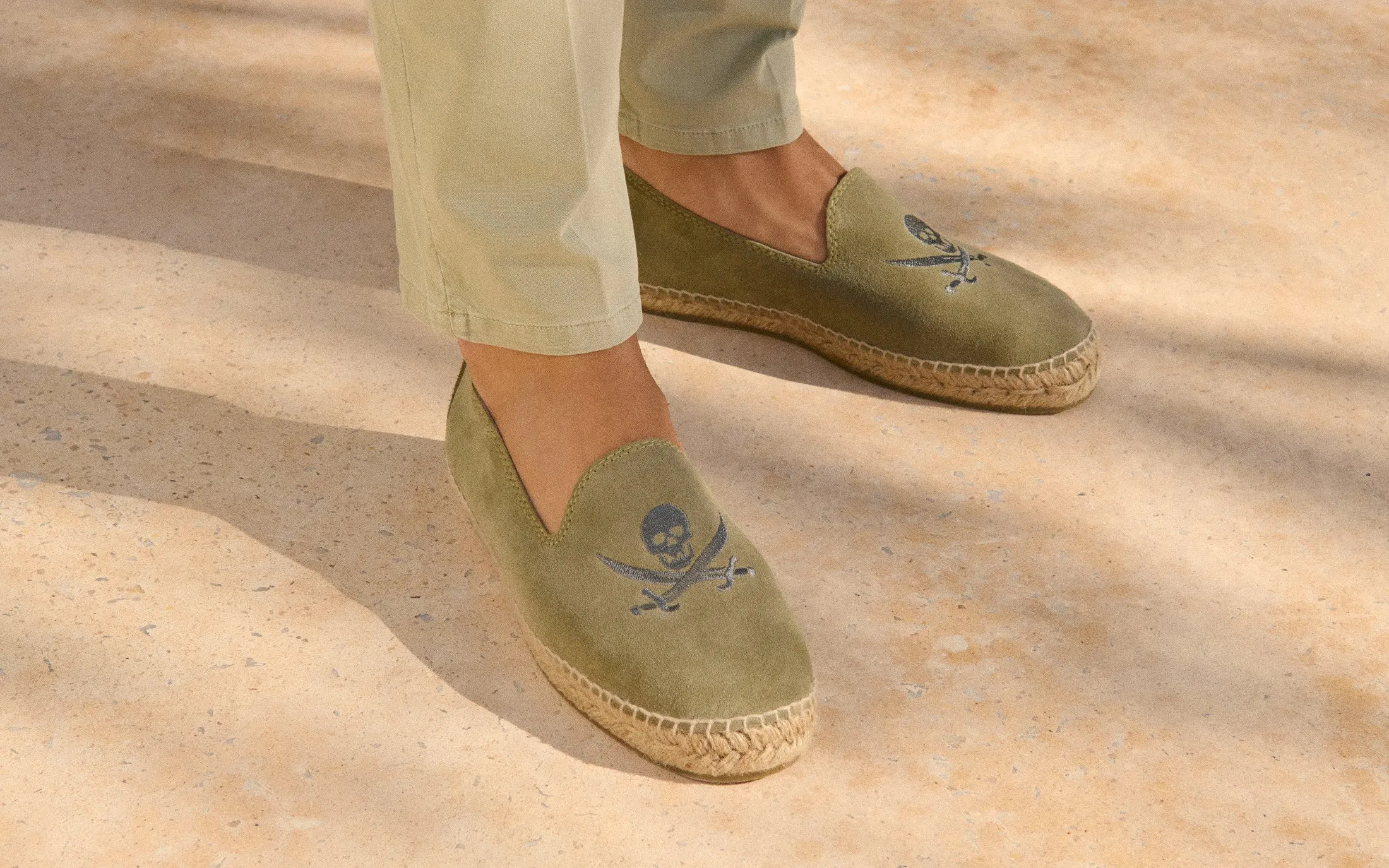 Suede Embroidered Espadrilles - U26C0 - Palm Springs Military Green and Carbon Skull
