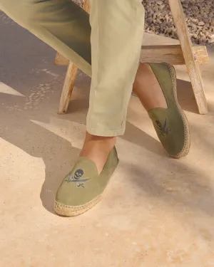 Suede Embroidered Espadrilles - U26C0 - Palm Springs Military Green and Carbon Skull