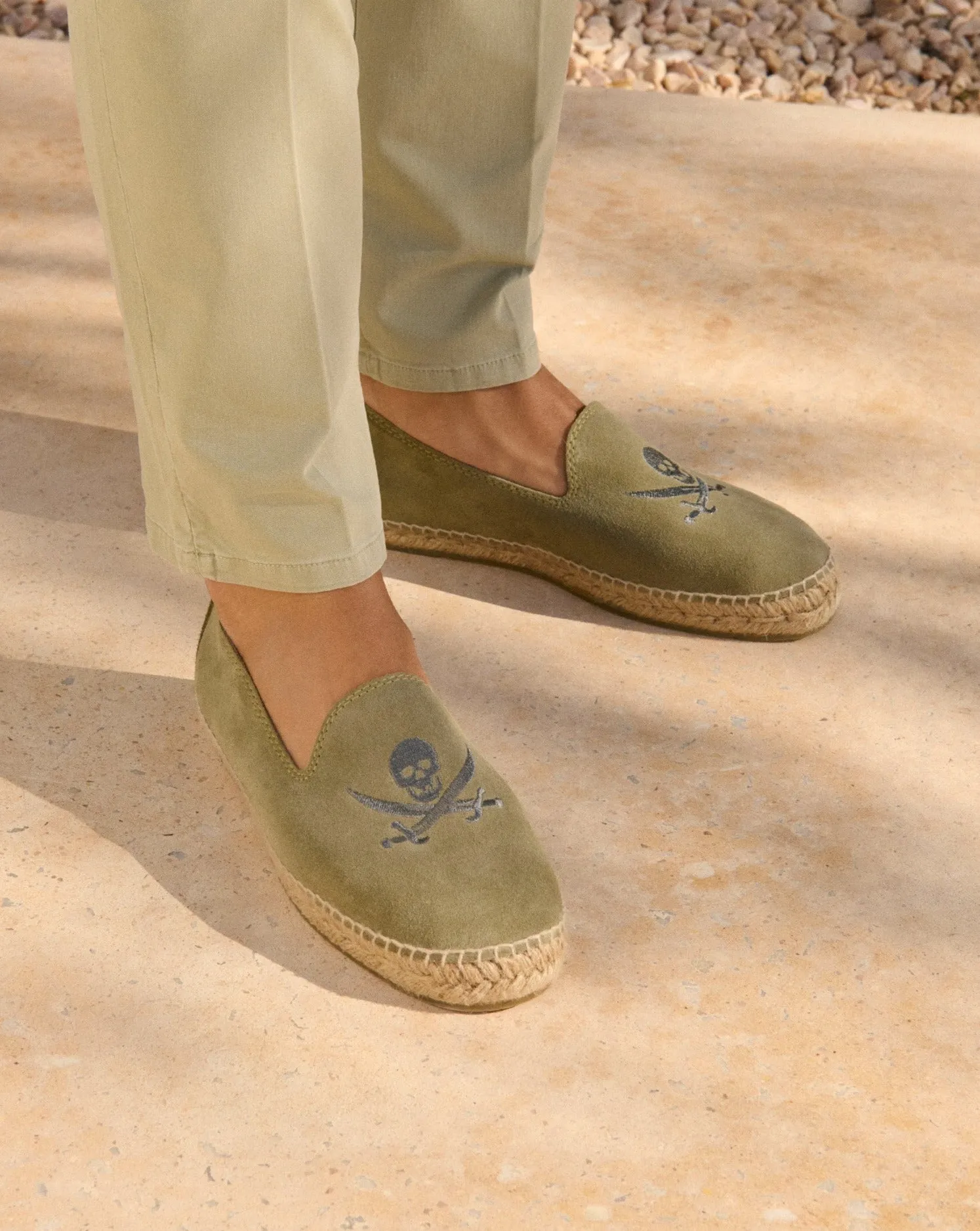 Suede Embroidered Espadrilles - U26C0 - Palm Springs Military Green and Carbon Skull
