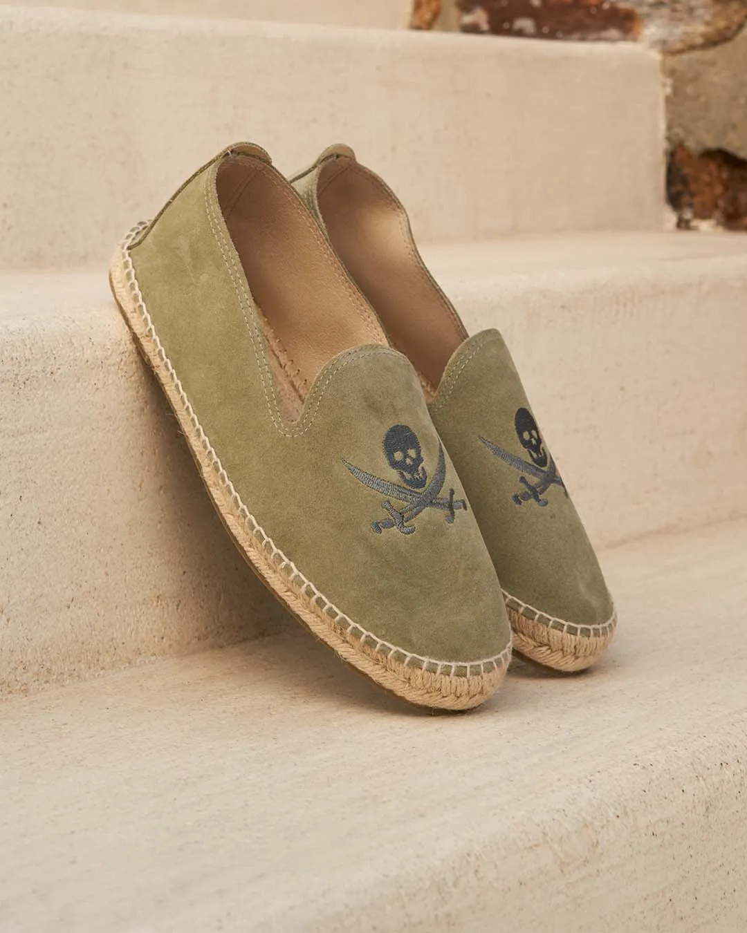 Suede Embroidered Espadrilles - U26C0 - Palm Springs Military Green and Carbon Skull
