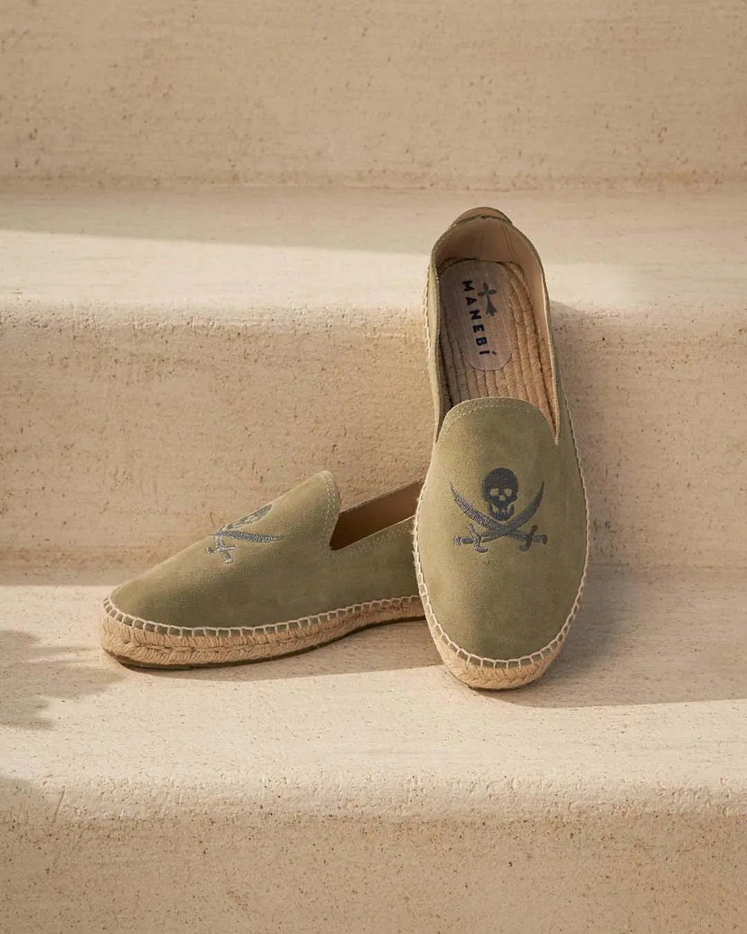 Suede Embroidered Espadrilles - U26C0 - Palm Springs Military Green and Carbon Skull