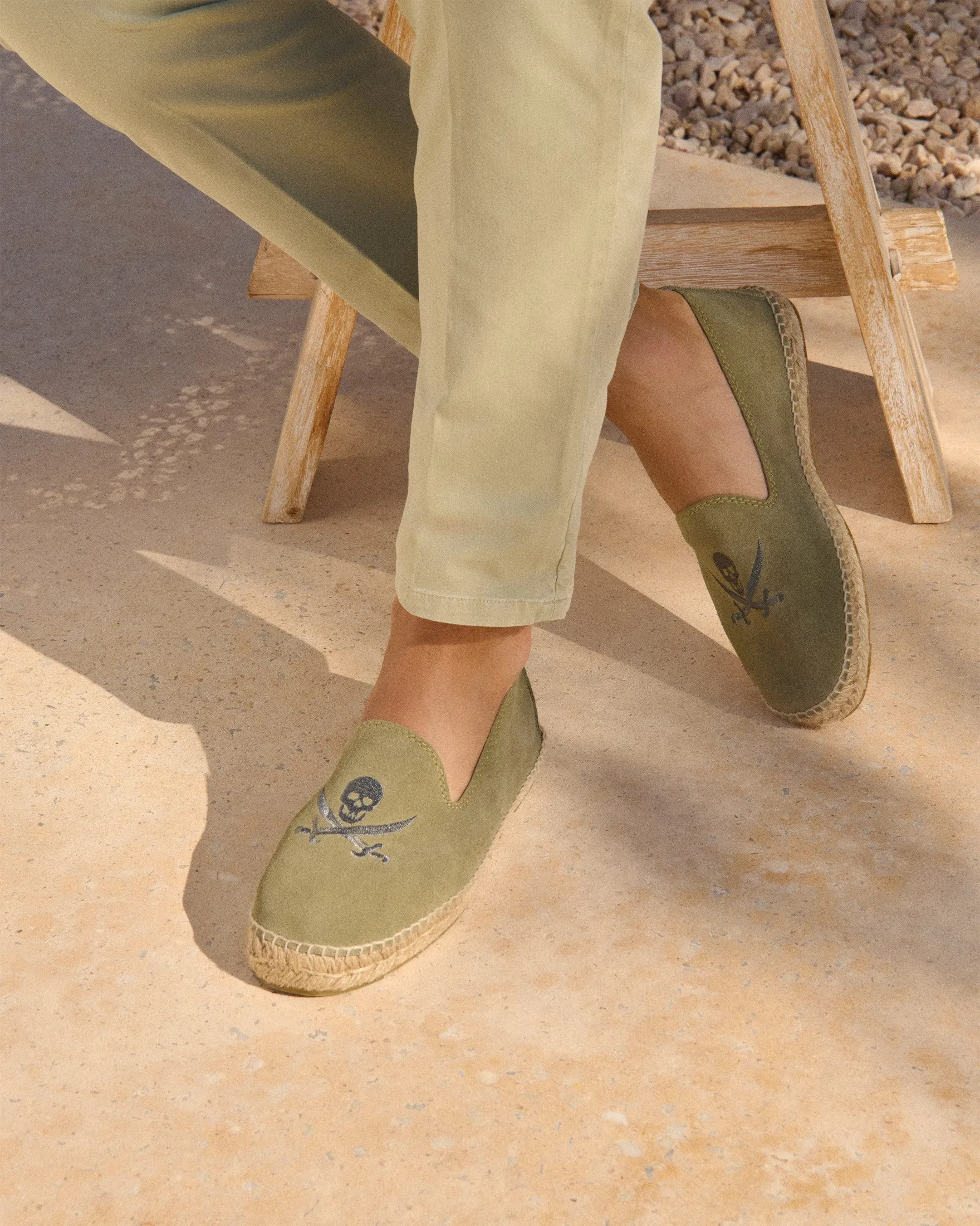 Suede Embroidered Espadrilles - U26C0 - Palm Springs Military Green and Carbon Skull