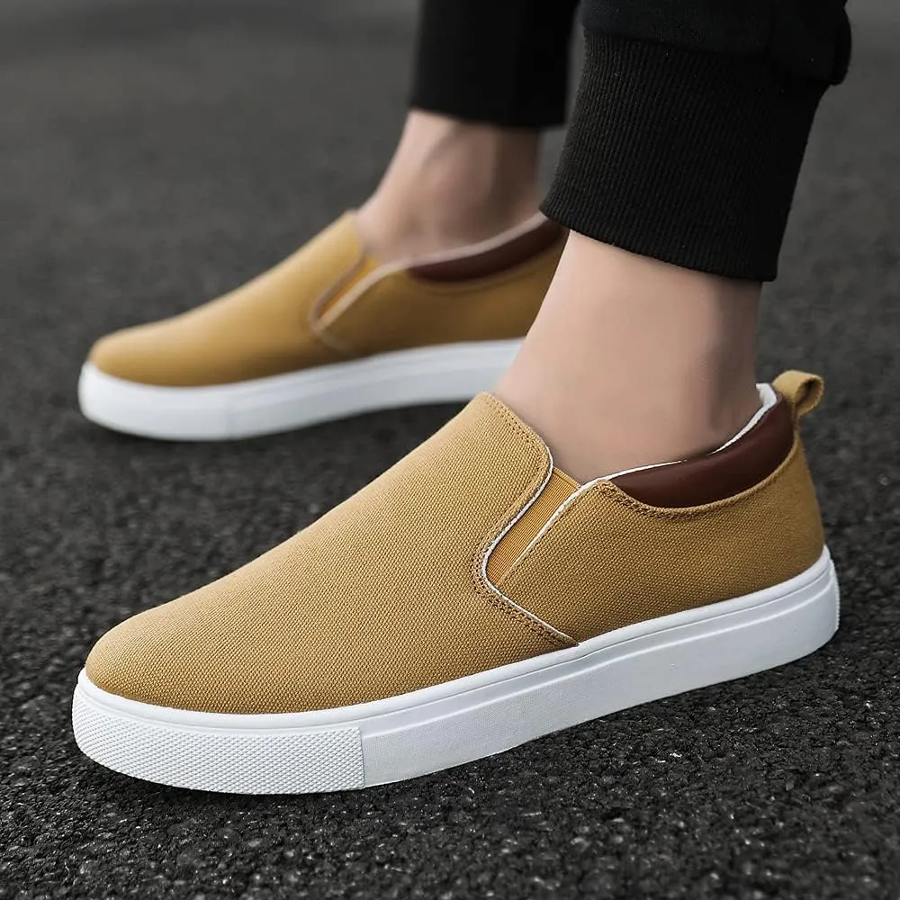 tazimall Men's Large Size Canvas Shoes, Slip on Flat Loafers
