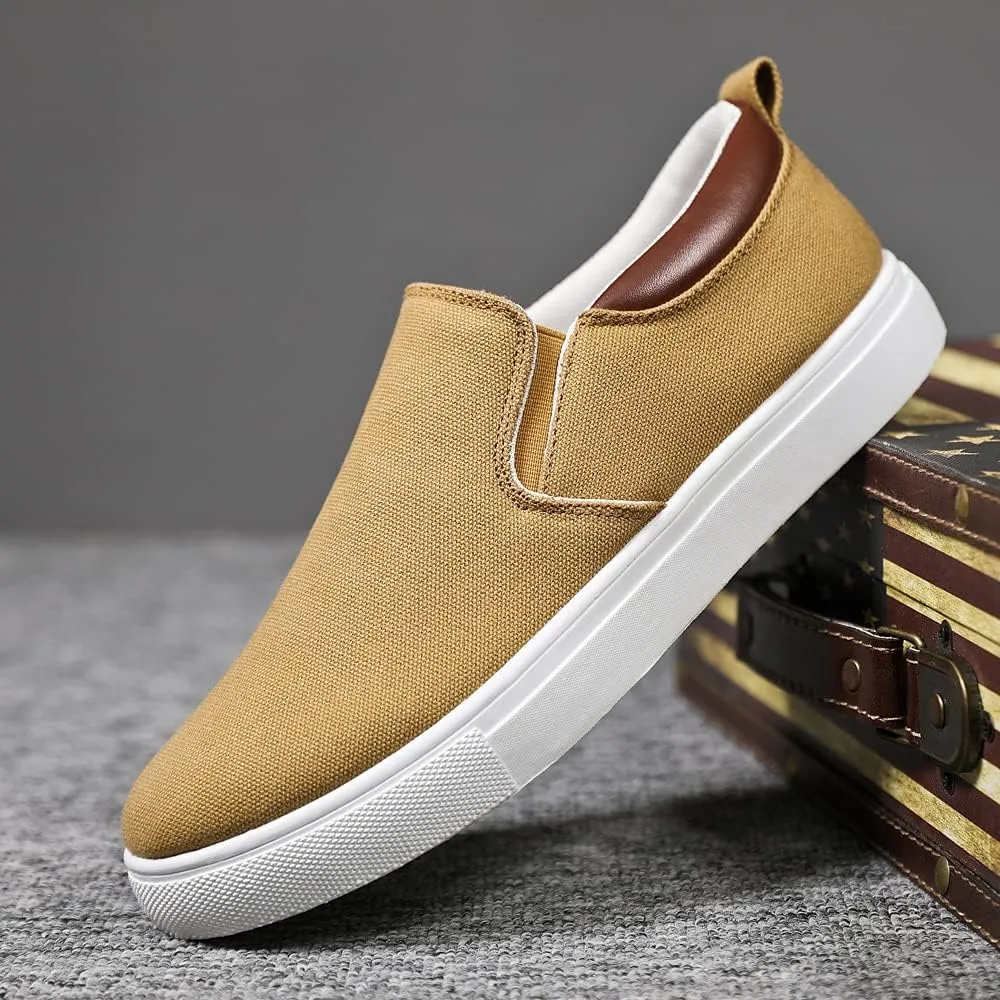 tazimall Men's Large Size Canvas Shoes, Slip on Flat Loafers