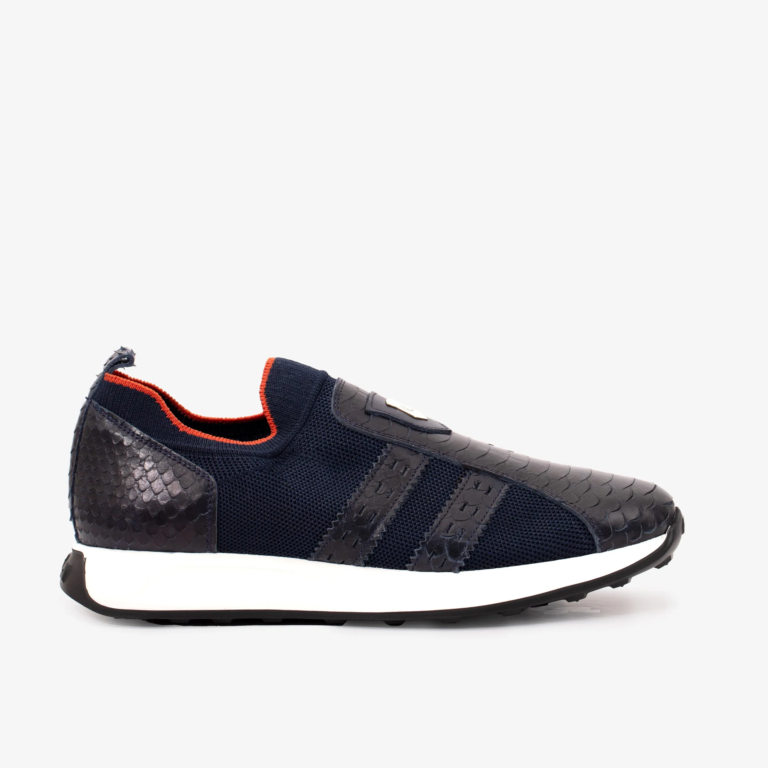 The Aslan Navy Knitted & Leather Men Sneaker