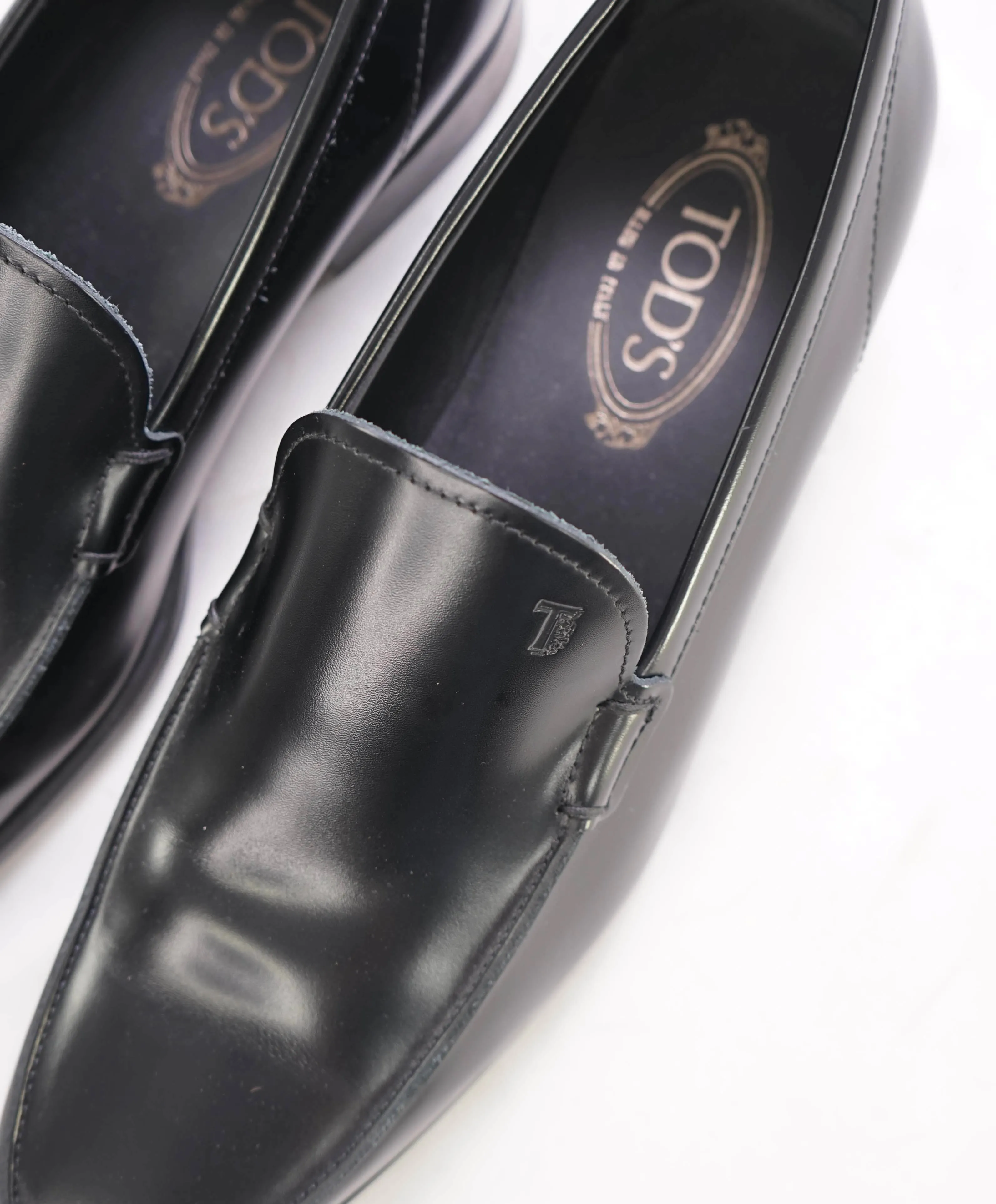 TOD’S - “Boston” Black Logo Embossed Smooth Vamp Loafers - 11 US (10 Tod's)