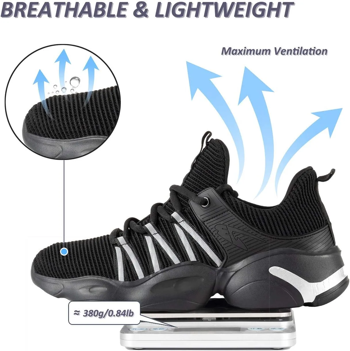 U-lite Steel Toe Indestructible Shoes for Men Women, Lightweight Breathable Safety Work Shoe for Industrial Construction
