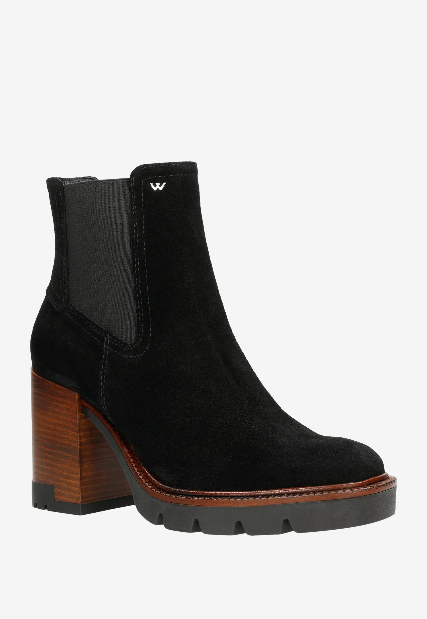Wojas Black Leather Chelsea Boots with Brown Heels | 5515761