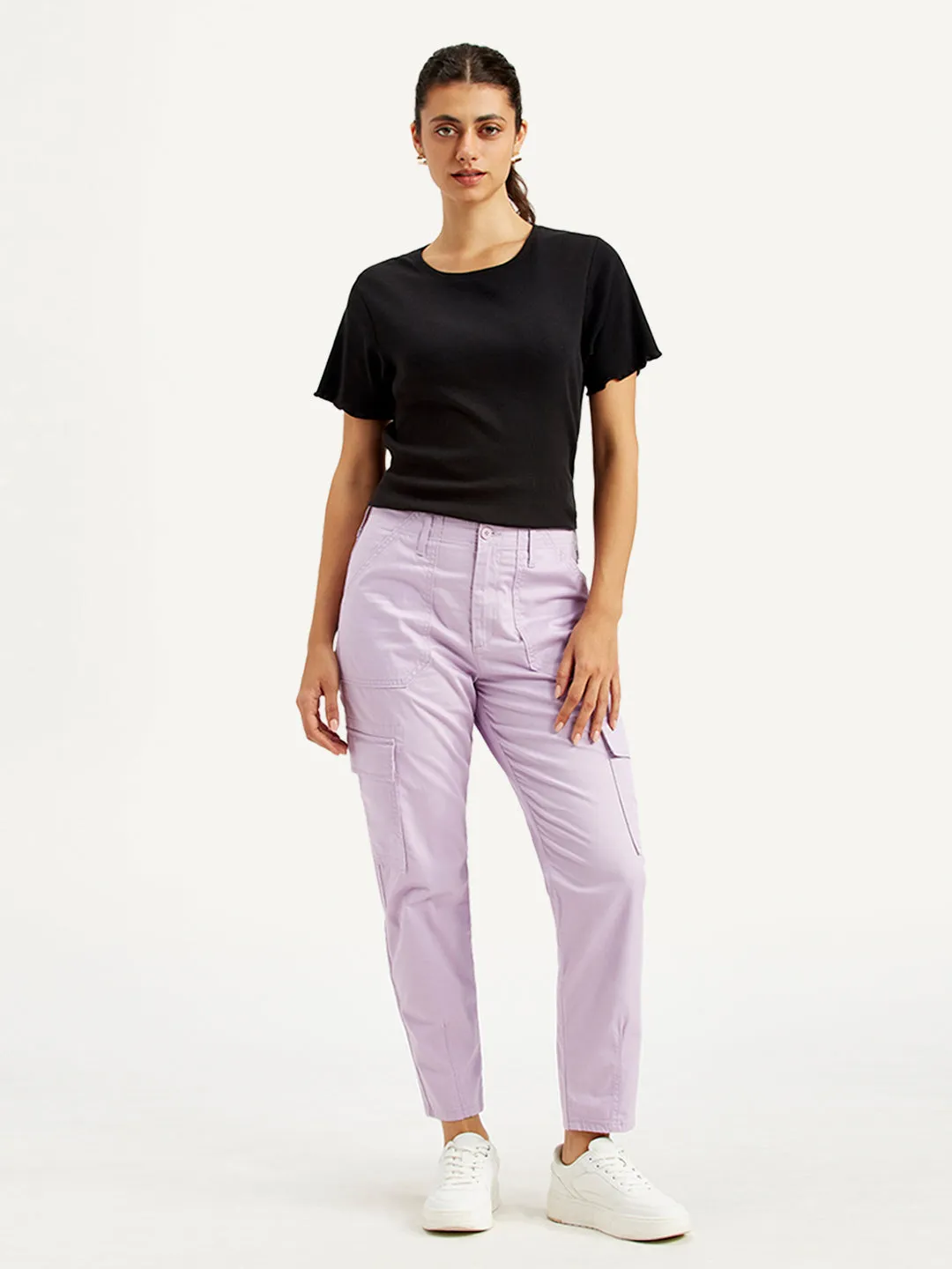 Women's High Rise Lilac Cargo Trousers