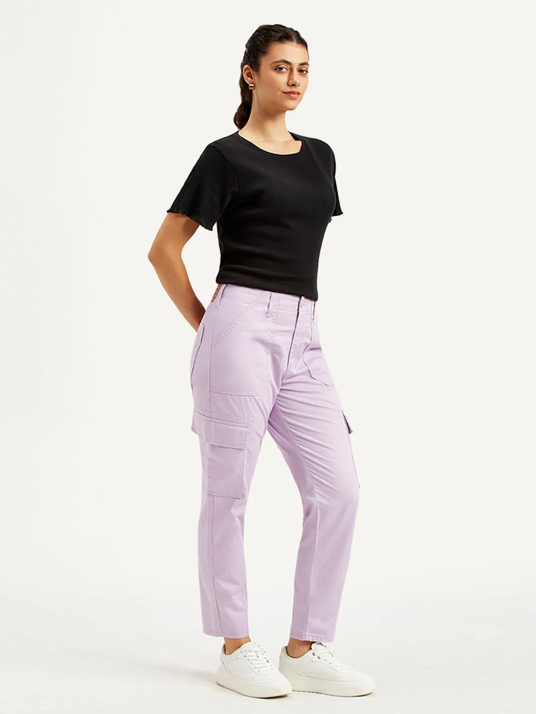 Women's High Rise Lilac Cargo Trousers